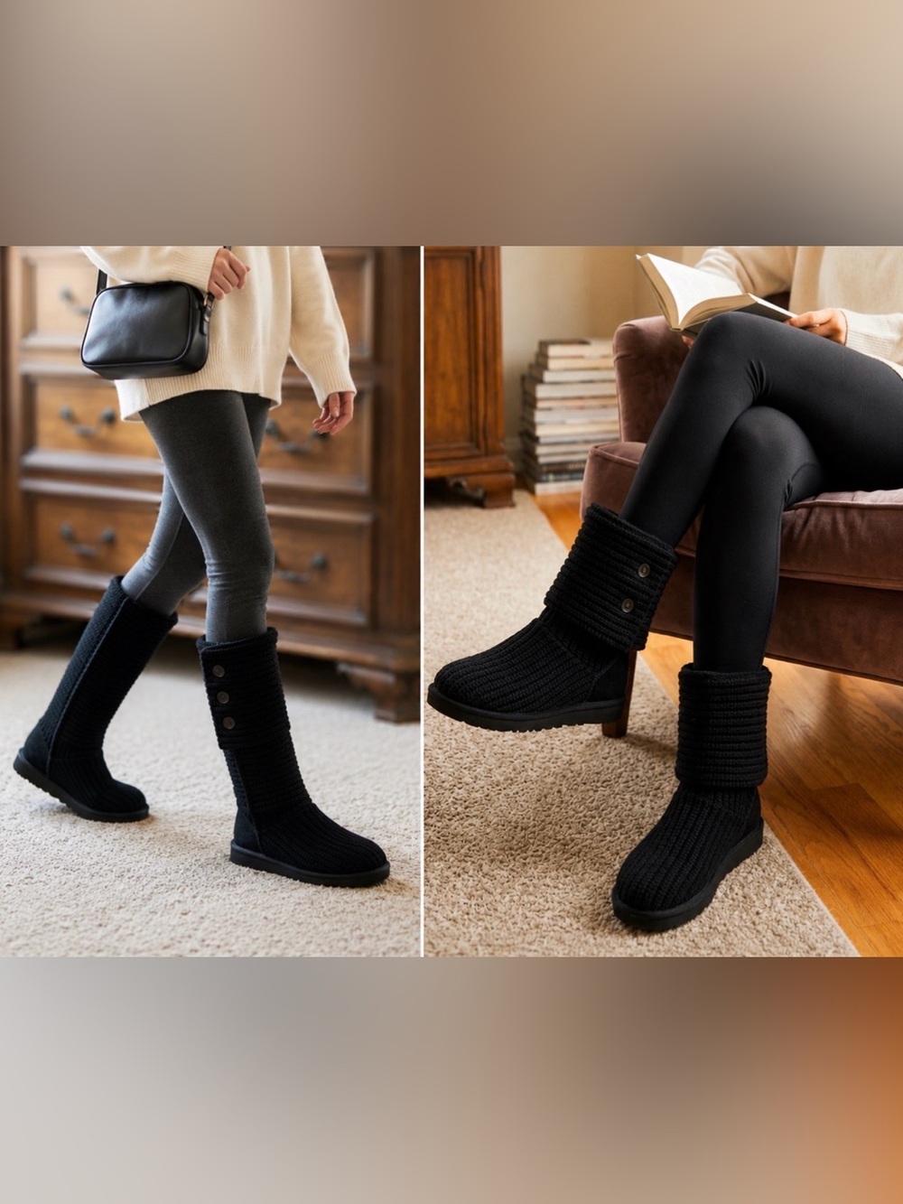 UGG Black Knit Cardi Boots, Great Condition